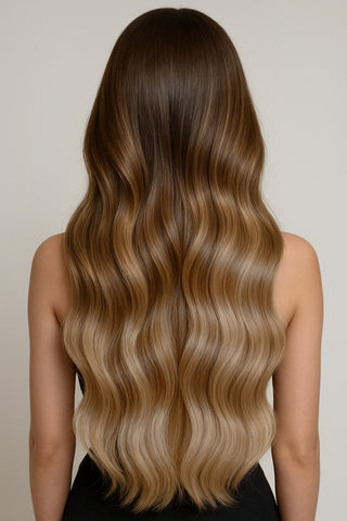 CLIP-IN EXTENSIONS LUXURY QUALITY SOMBRE-BALAYAGES  Chocolate Roast Brown & Honey Blonde