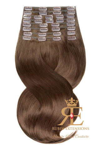Clip-In Human Hair LUXURY QUALITY Extensions Chestnut Flash Brown Deluxe Line